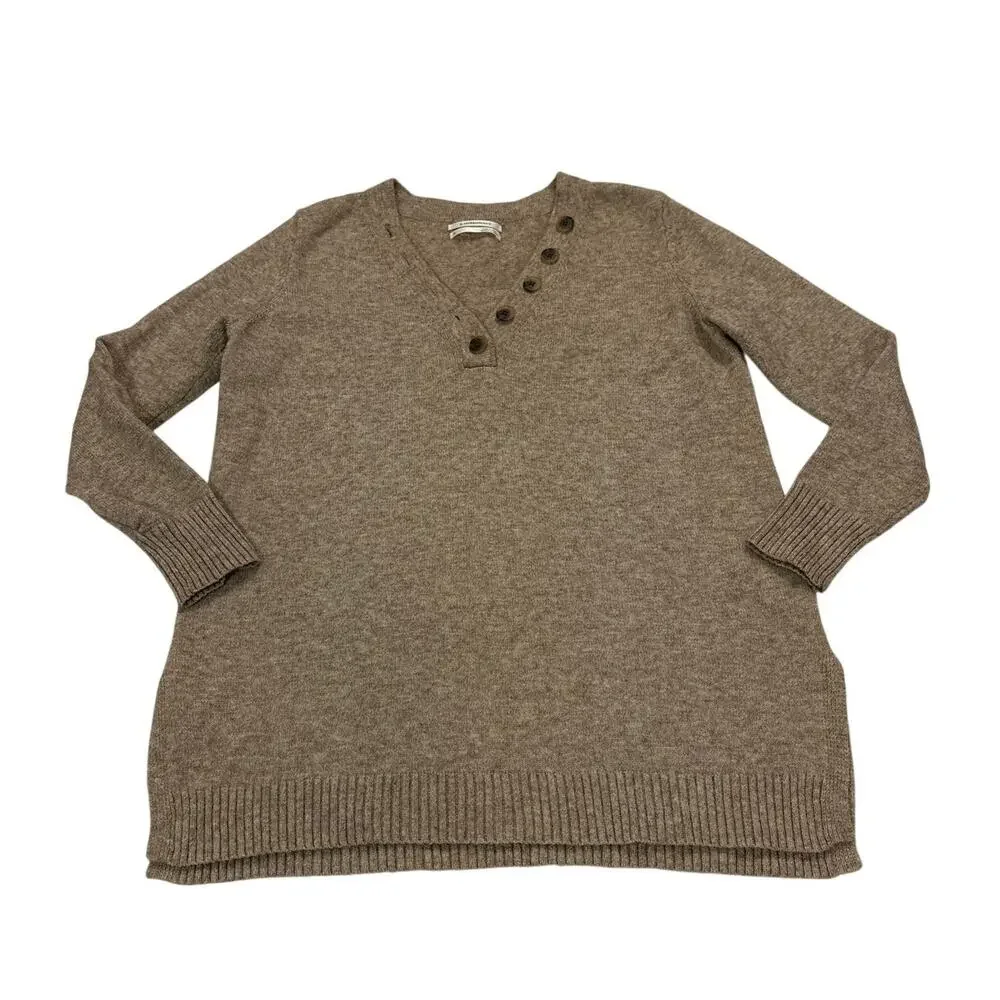 Anthropologie Women’s Small Serena V-neck Pullover Sweater Tan Knit Button Cozy